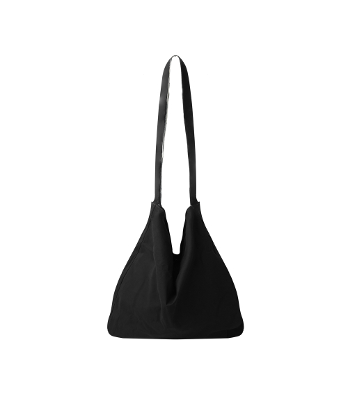 REVERSIBLE STRIPE PACKABLE COTTON BAG - BLACK