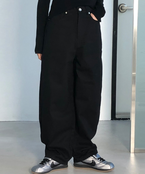 Свободные широкие хлопковые брюки Black