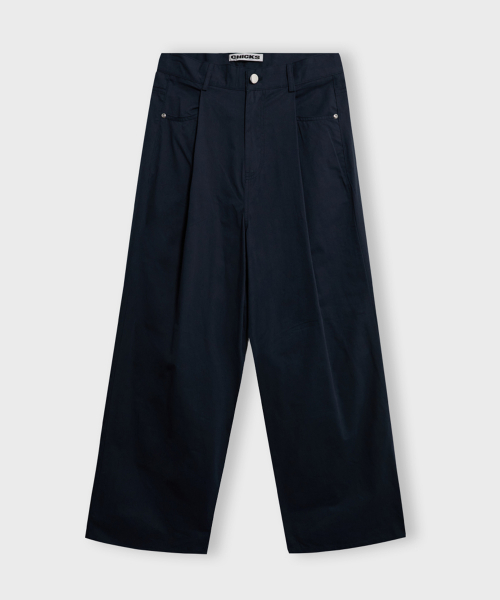 Широкие хлопковые брюки с защипами Navy