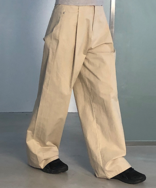 Широкие хлопковые брюки со складками Light Beige