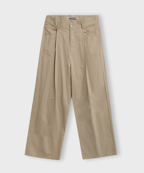 Широкие хлопковые брюки со складками Light Beige