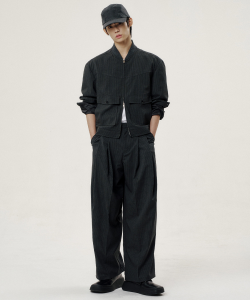 [SET] STRIPE OFFICER BLOUSON SET-UP - 2 COLOR