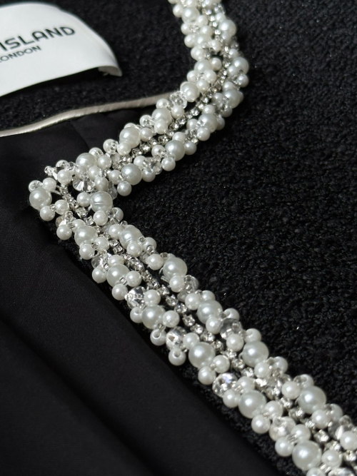 Amélie Pearl-Trimmed Tweed Куртка (ЧЁРНЫЙ)