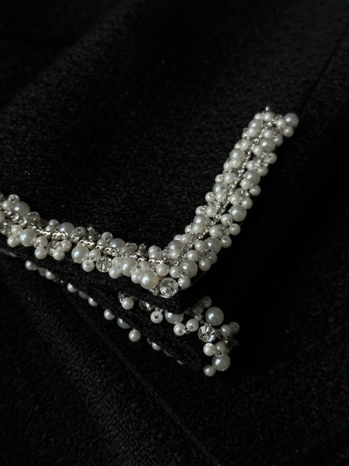 Amélie Pearl-Trimmed Tweed Куртка (ЧЁРНЫЙ)