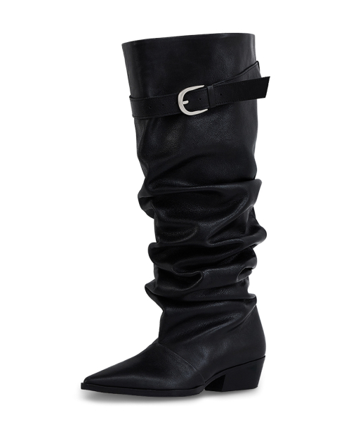 Kimera Knee-High Slouchy Long Boots_Crack Black