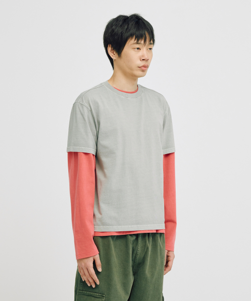 Пигментный укороченный топ с эффектом многослойности (Grey+Indipink)