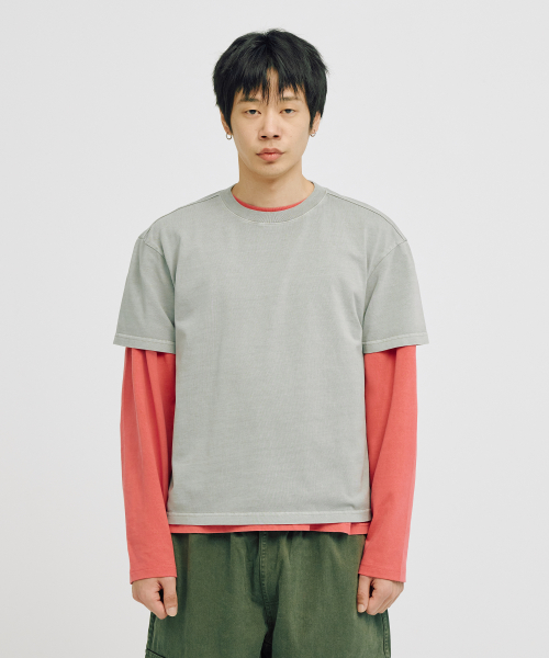 Пигментный укороченный топ с эффектом многослойности (Grey+Indipink)