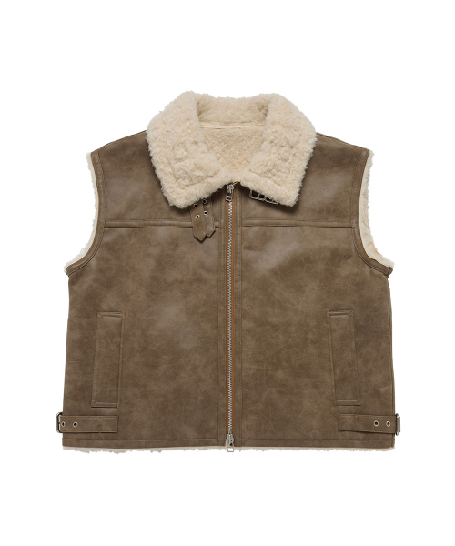 HIGHNECK ВИНТАЖ CRACK VEGAN LEATHER MOUTON ЖИЛЕТ (2COLOR)
