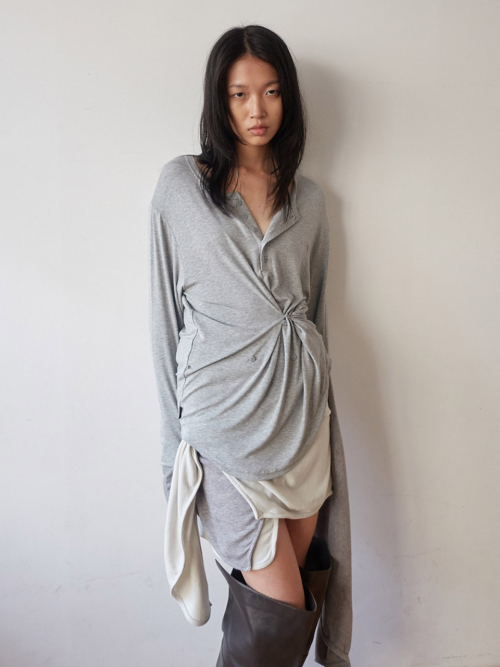 На пуговицах Henley Neck Топ _ Серый
