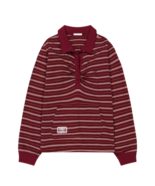 OPEN COLLAR ДЛИННЫЙ SLEEVE ТОП БОРДОВЫЙ