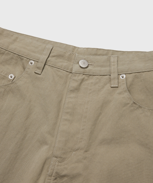 Curved Wide Cotton Pants_Beige