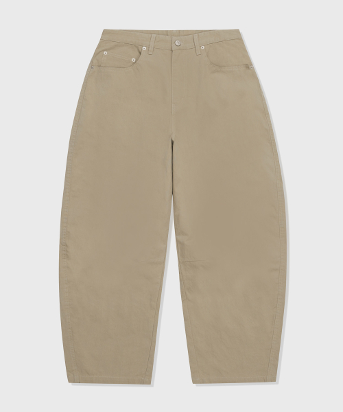 Curved Wide Cotton Pants_Beige