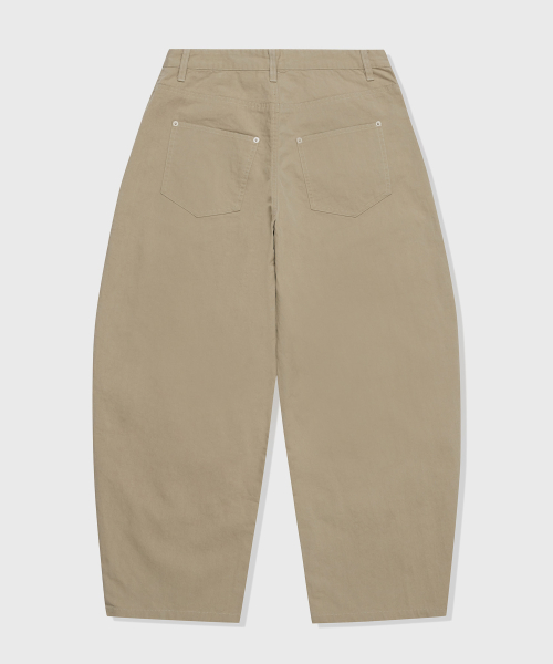 Curved Wide Cotton Pants_Beige
