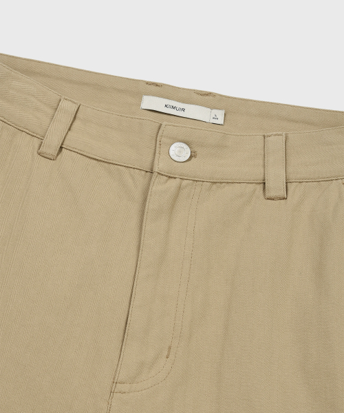 Herringbone Cotton Curved Cargo Pants_Beige