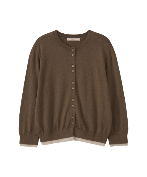 Базовый многослойный вязаный кардиган с коротким рукавом-Brown