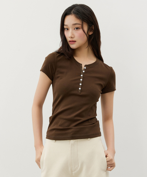 COMFORT HENLEY-NECK SHORT-SLEEVE T-SHIRT_8COLORS