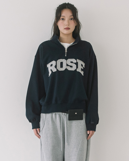 ROSE APLIQUE QUARTER ZIP SWEATSHIRT(NAVY)