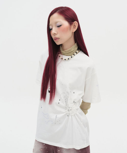 Scattered Ruched Top [White]