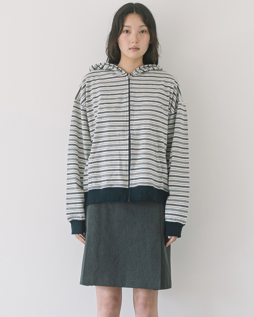 WP STRIPE THIN ZIP UP HOOD(NAVY)