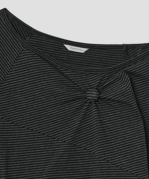 Striped Seam Button Top [Black]