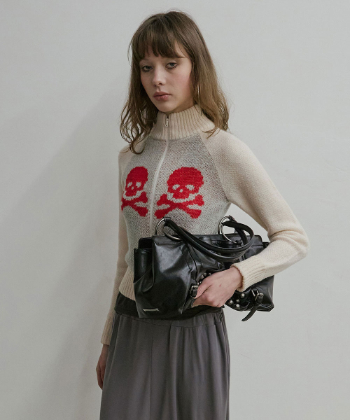 Skull Zip-Up Sweater Pale Blue