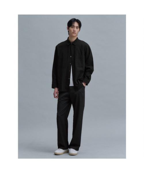 Wool Blended Semi Wide Slacks Black