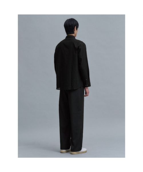 Wool Blended Semi Wide Slacks Black