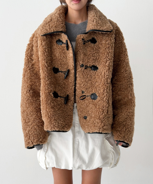 FAUX Teddy Bear Oversized Toggle Jacket [Beige] thumbnail 16