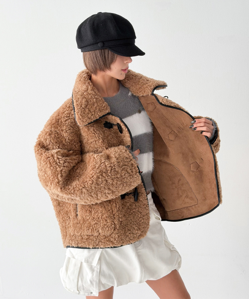FAUX Teddy Bear Oversized Toggle Jacket [Beige] thumbnail 6