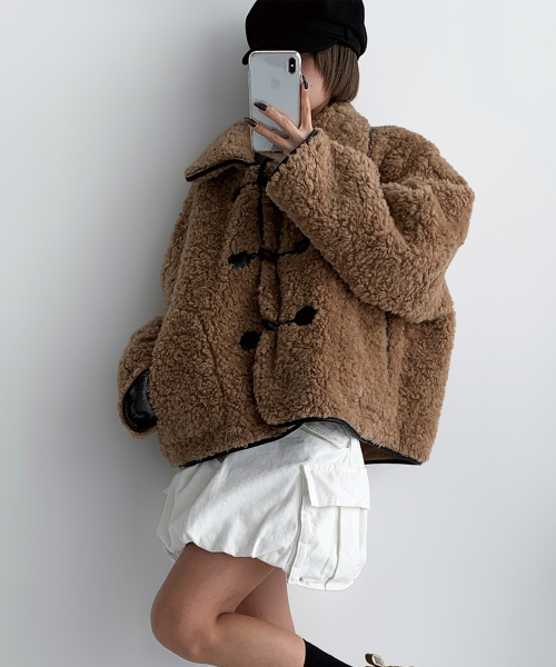 FAUX Teddy Bear Oversized Toggle Jacket [Beige] thumbnail 13
