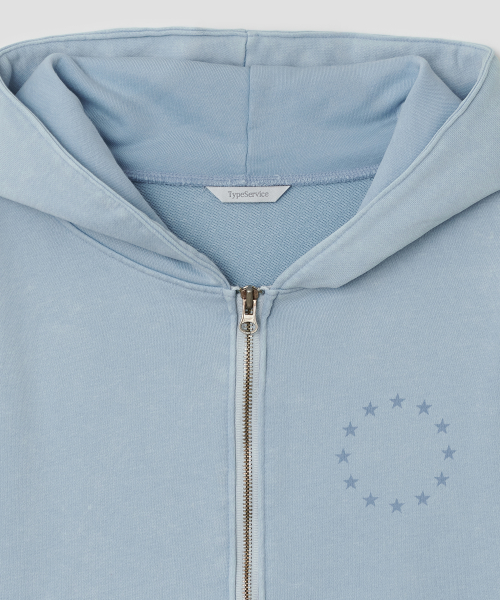 Washed Rhinestone Zip Hoodie [Blue]
