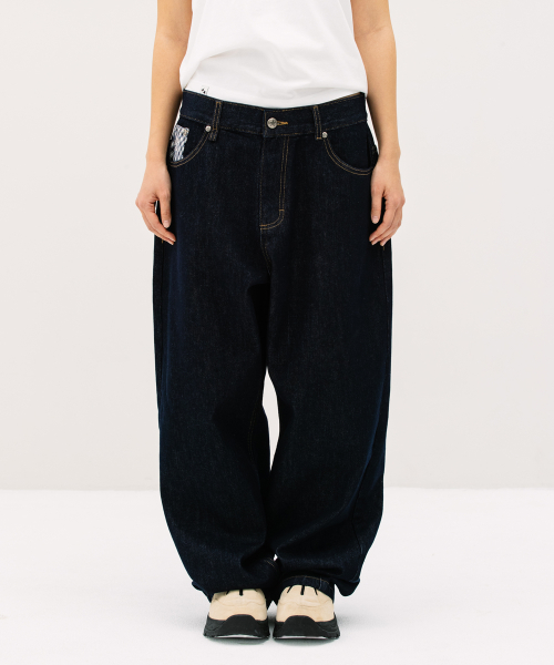 CHECK APPLIQUE DENIM PANTS BLUE(CV2GSFD111A)