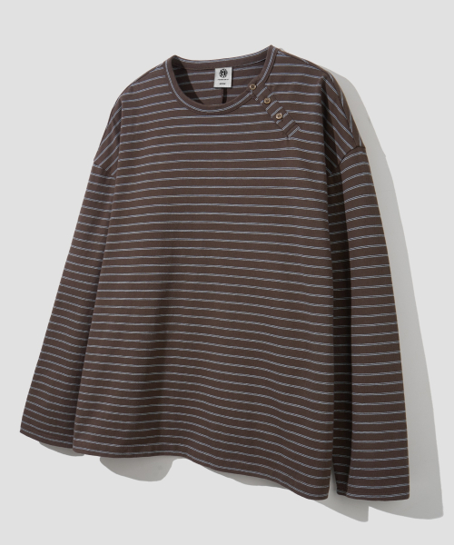 Лонгслив в полоску Henley с боковыми пуговицами (Brown)