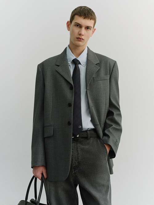 3 BUTTON WOOL BLAZER_UNISEX_UDJA6A103_CHARCOAL GREY