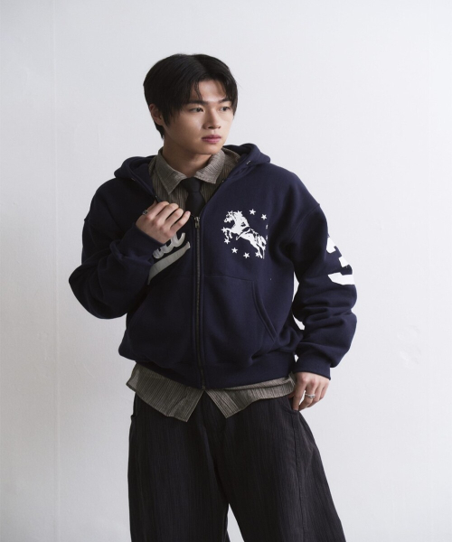 UNICORN VARSITY EMBLEM HOOD ZIP UP тёмно-синий