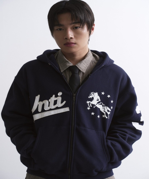 UNICORN VARSITY EMBLEM HOOD ZIP UP тёмно-синий