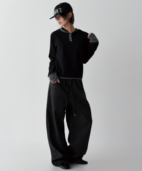 Худи-тройник в горошек Henley (Black)
