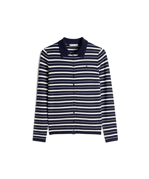 Поло-кардиган в полоску из шерсти Wool Blend (T22G0KCD042WT10A6)