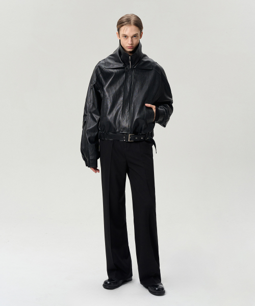 DOUBLE COLLAR BELTED HEM куртка чёрный