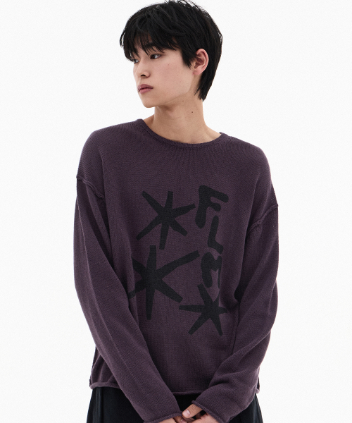 Вязаный пуловер с графикой FLM-Dark Purple
