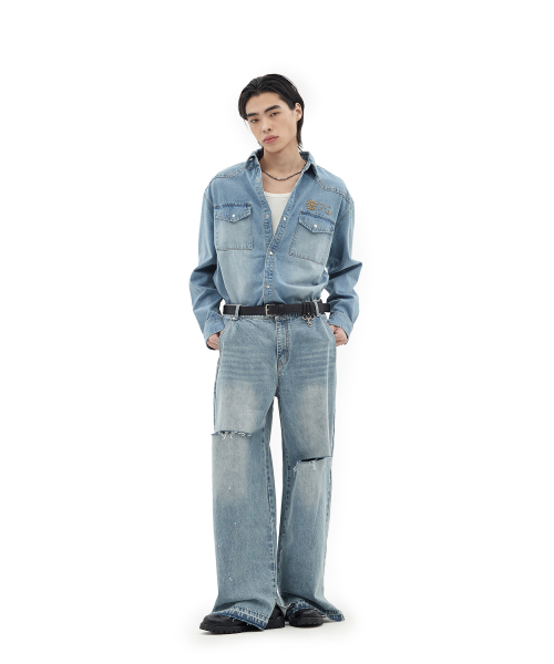 WASHED BUCKLE джинсовый PANTS [INDIGO]