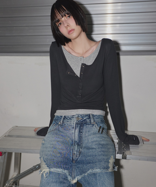 Henley Neck Layered футболка Charcoal