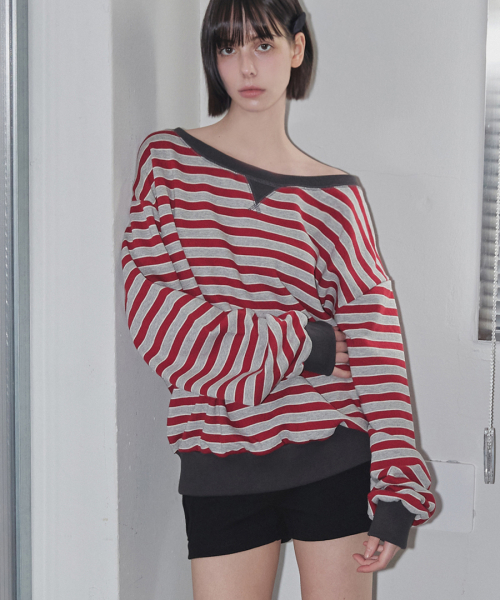 полосатый Off-Shoulder рубашка Red