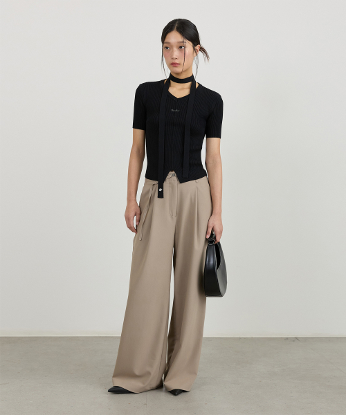 Широкие брюки с поясом и защипами Belted, Beige