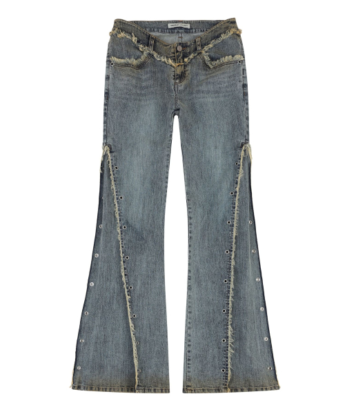 EYELET RAW-EDGE BOOTS CUT JEANS синий