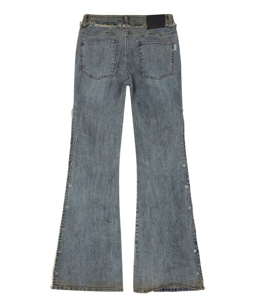 EYELET RAW-EDGE BOOTS CUT JEANS синий
