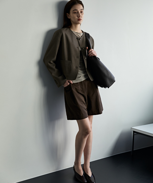 Brief Collarless куртка Dark Brown