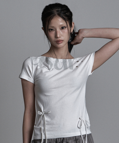 Футболка с перфорацией Unbalanced Off-Shoulder, White