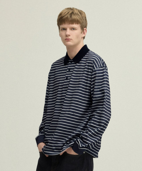 Paris Stripe Long sleeves Polo футболка DARK тёмно-синий