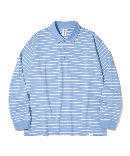 Paris Stripe Long sleeves Polo T-Shirt_LIGHT BLUE